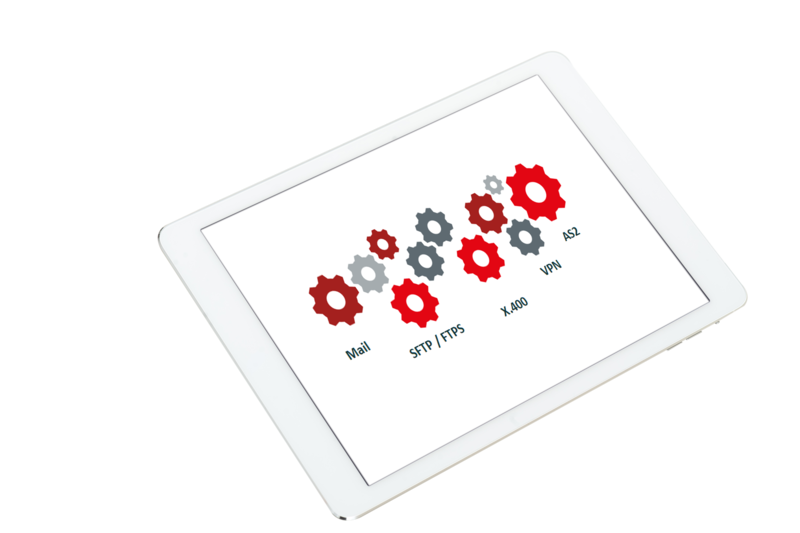 Ein Tablet, das verschiedene EDI-Anwendungen symbolisch darstellt.